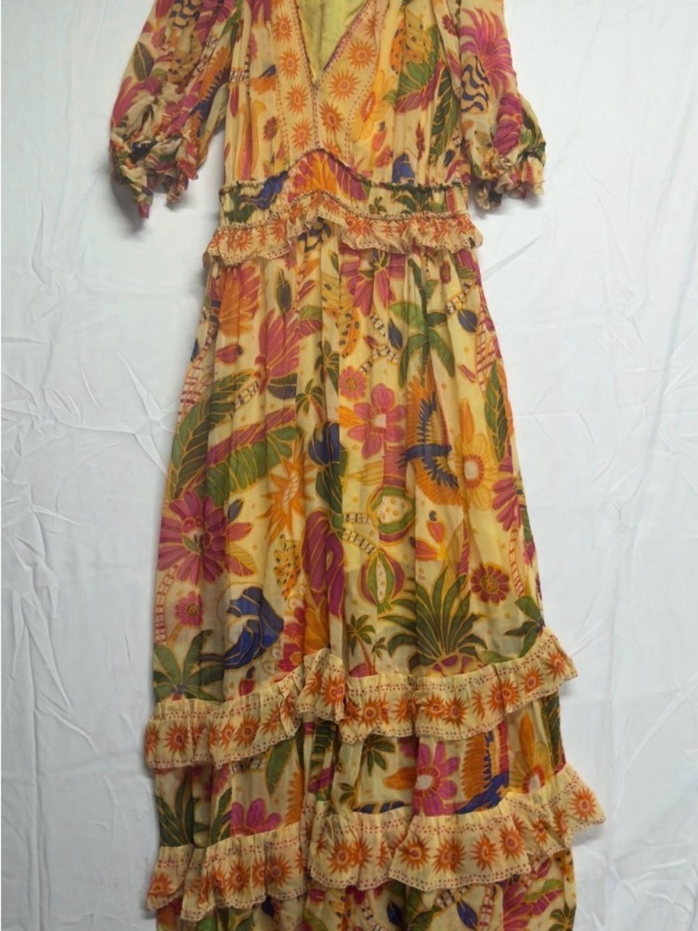 Farm Rio Yellow Rio Tapestry Tiered Hem Maxi Dress size M - Picture 3 of 6